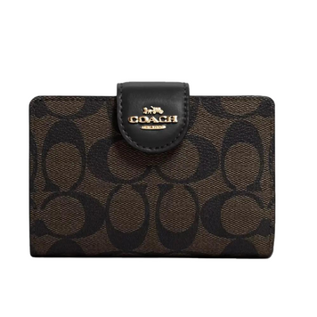 Portfel Coach Medium Corner Zip Signature Wallet Brązowo-Czarny