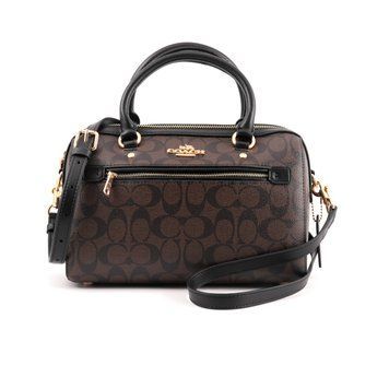Torebka damska Coach Rowan Satchel z monogramem Signature Canvas brązowo-czarna