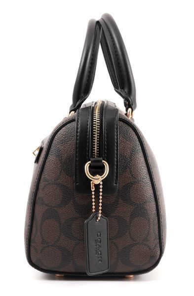 Torebka damska Coach Rowan Satchel z monogramem Signature Canvas brązowo-czarna
