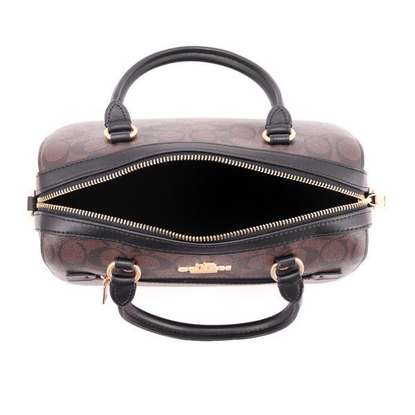 Torebka damska Coach Rowan Satchel z monogramem Signature Canvas brązowo-czarna