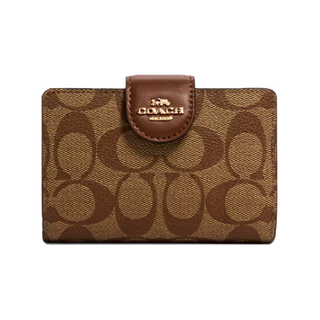 Sk&oacute;rzany portfel Coach Medium Corner Zip brązowy