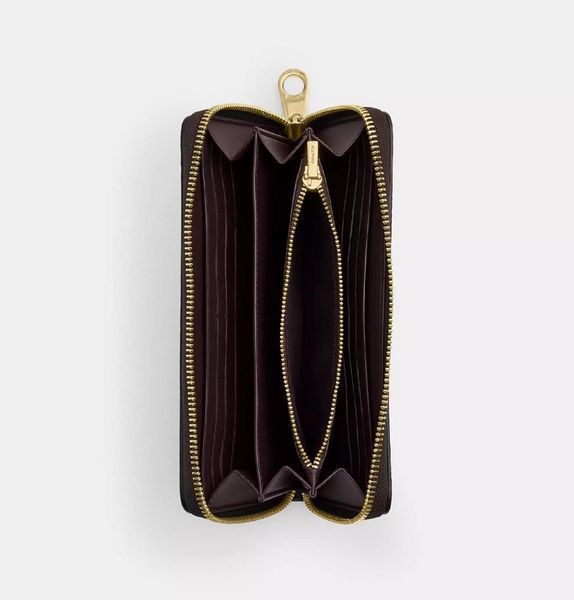 Portfel damski Coach Long Zip Around Wallet Signature Canvas złoty/orzechowy/czarny